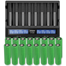 Xtar VC8S Li-ion & NiMH/NiCd batterioplader + 16 stk. 18650 Sony 2600mAh Li Ion batterier